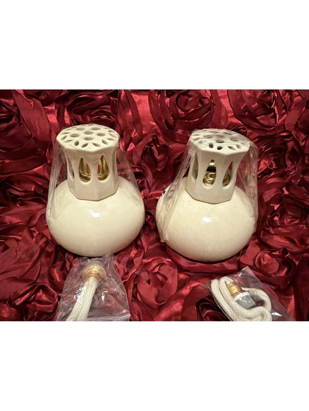 Pair of Vintage Lamps Berger-Style Ceramic Catalytic Fragrance Lamps W/2 New Wic